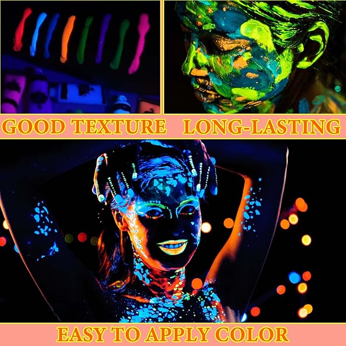 12 PCS Glow Body Paint Set,Glow in Dark Face Glitter Paint Body Glow Powder Neon Party Supplies Facial Highlighter Kits for Adults&Kids,Body Makeup