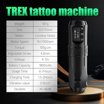 U-REX Tattoo Gun Kit Wireless Tattoo Machine Kit, Professional Tattoo Kit with One Year Warranty, Complete Tattoo Pen with Powerful Japan Coreless Motor, Tattoo ink&Cartridge Needles