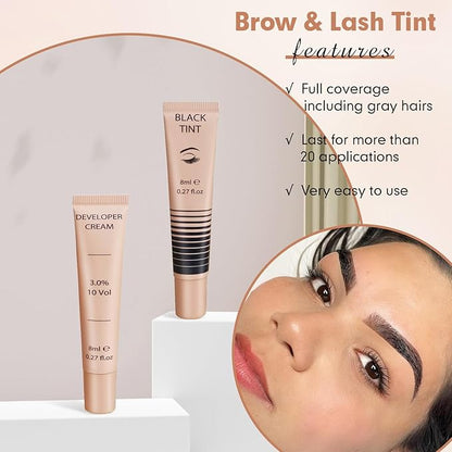 Lash Color Kit Eyelash Color Set Natural Black Brow Color Effects Lasts up to 4 Weeks Voluminous Keratin Fast Coloring for Newbies & Pros