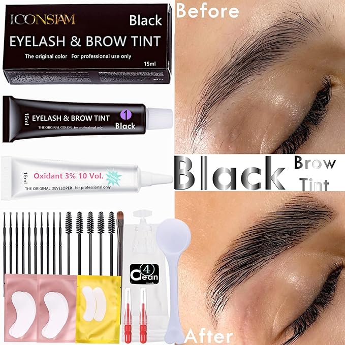 Black Lash T-i-n-t Kit, Keratin Black Eyelash D-y-e and Eyebrow T-i n t, 6 Week Voluminous Brow T-int, T-inting Look For Lash Perm/Lift/Lamination Treatment (Black)