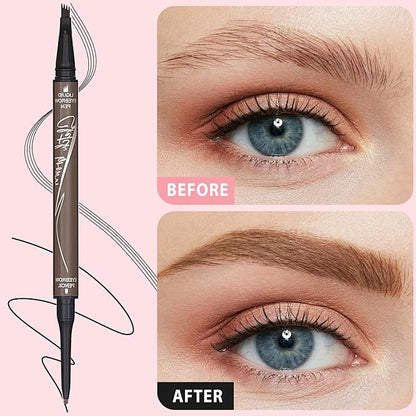 4 Tiped Microblading Eyebrow Pen 2 in 1 Waterproof Eyebrow Pencil Waterproof Eyebrow Kit Double Head Brown Eyebrows Eyebrow Microblading Pen natural Long-Lasting