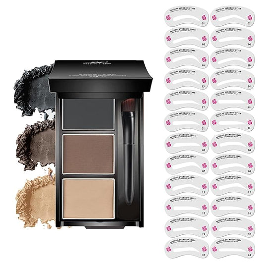 Eyebrow Stamp Stencil Kit Eye Brow Stencil Kit Brow Stamp Kit Long Lasting Waterproof Eyebrow Makeup Powder Kit with 24 Reusable Eyebrow Stencils - 03 Skin Color&Brown&Gray Black