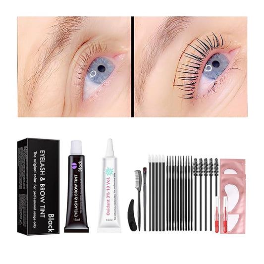 Black Lash T-i-n-t Kit, Keratin Black Eyelash D-y-e and Eyebrow T-i n t, 6 Week Voluminous Brow T-int, T-inting Look For Lash Perm/Lift/Lamination Treatment (Black)