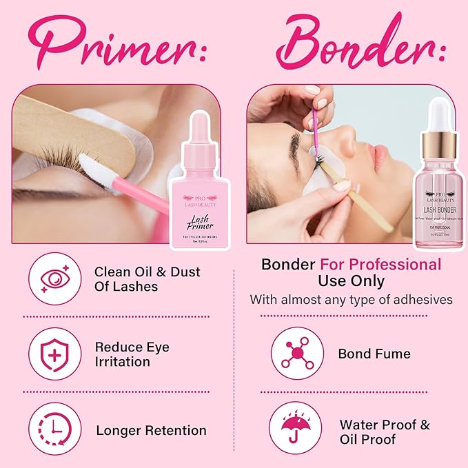 Lash Bonder Lash Primer for Eyelash Extensions Kit Longer Retention Glue Accelerator Lash Sealant Eyelash Bonder Primer 2 IN 1 Pre-Treatment for Professional Lash Extension (15ml+15ml)