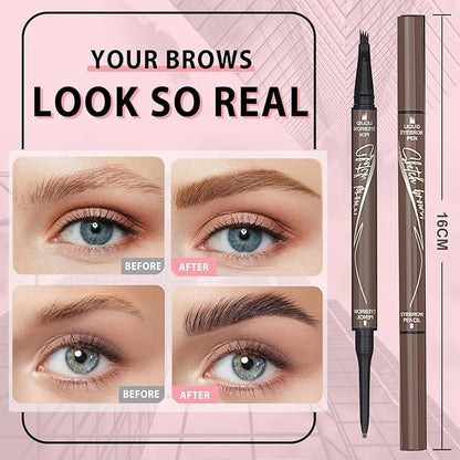 4 Tiped Microblading Eyebrow Pen 2 in 1 Waterproof Eyebrow Pencil Waterproof Eyebrow Kit Double Head Brown Eyebrows Eyebrow Microblading Pen natural Long-Lasting