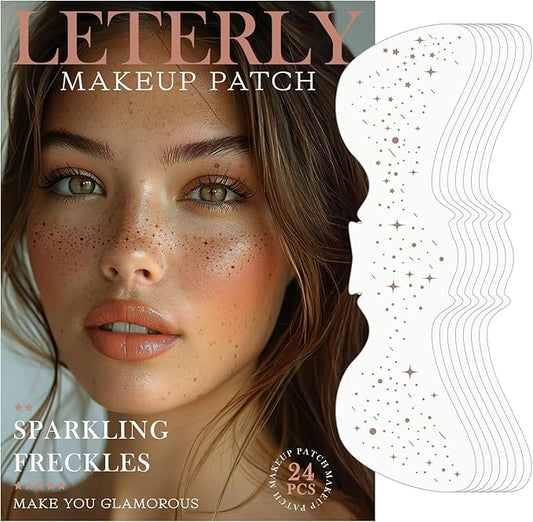 24 Pcs Glitter Freckles Face Tattoo,Brown Face Glitter Makeup Patches Cute Sparkle Freckles Patches Waterproof Makeup Speckles for Face Accessories for Women Girls