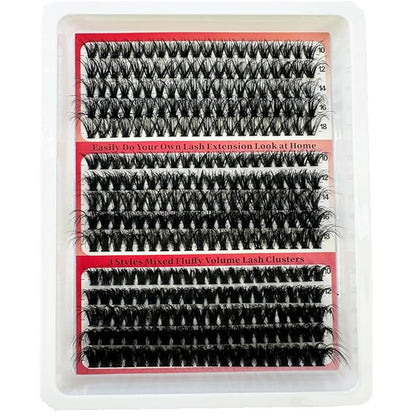 HBZGTLAD Fluffy Cluster Lashes 40D60D80D100D120D Natural Thick Eyelash Clusters D Curl Individual Lashes DIY Eyelashes Extension (300pcs 40+60+80D)