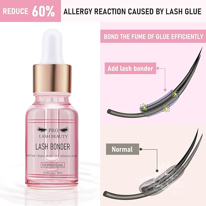 PRO Lash Bonder for Eyelash Extensions Super Bonder Glue Accelerator with 10Pcs Cotton Swab Lash Extension Sealant Longer Retention Waterproof Oil-Proof Special Dropper Design for Dose Control 15ml
