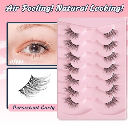 Half Lashes Cat Eye False Eyelashes Natural Look 14MM Natural Corner Lashes Wispy Half Eyelashes 3/4 Lash with Thin Cotton Band C Curl Soft Eyelash Siligli 7 Pair