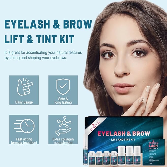 Lash Lift Kit & Brow Lamination Kit with Black Color, Salon-Quality Eyelash Perm Kit with Long Lasting Safe and Effective Result, Eyelash Curing Easy for Beginner