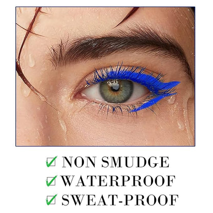 Blue Mascara & Liquid Eyeliner Set, Waterproof Eyeliner Colored Mascara Volume and Length Halloween Eye Liner Lash Makeup Natural Smudge-Proof Colorful Lasting Wine Bottle Pigmented Pencil