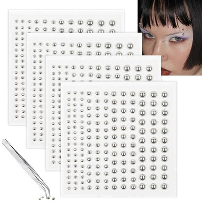 660pcs Sliver Face Gem Rhinestones Stickers Fake Lip Nails Stickers Fake Nose Stud Eyebrow Ear Stud Non Piercing Earring Studs Silver Belly Button Jewelry Gothic Cool Punk Y2K Makeup for Women Men