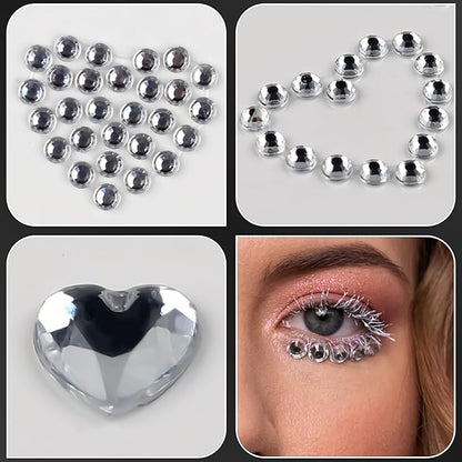 3 Sheets Face Gems Jewels Self Adhesive Heart Rhinestone Stickers for Face Eyes Makeup Hair Body Stick on Rhinestones Stickers for Valentine Festival Decal Decor(White)