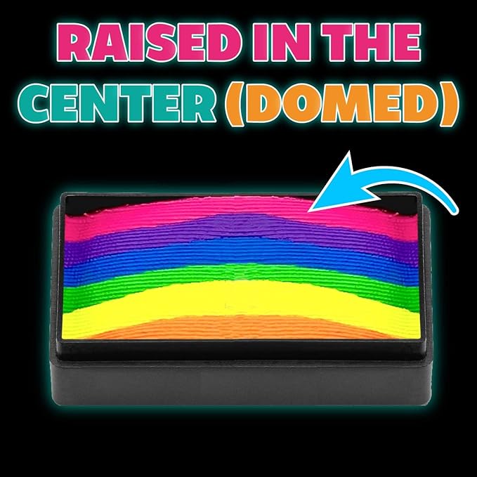 Kraze FX Dome Stroke - Bright Neon (25 gm), Water Activated, Professional UV Glow Blacklight Reactive Face and Body Painting Rainbow Cakes, Hypoallergenic, Safe, 1-Stroke Split Cake