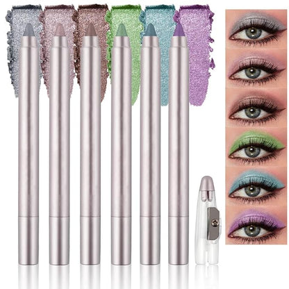 6Pcs Cream Eye Shadow Sticks Sets,Bronze Champagne Taupe Green Blue Violet Purple Shimmer Matte Pencil Eyeshadow Applicator Stick,Eye Shadow Brightener Stick Eye Makeup Palette Long Lasting Naturing