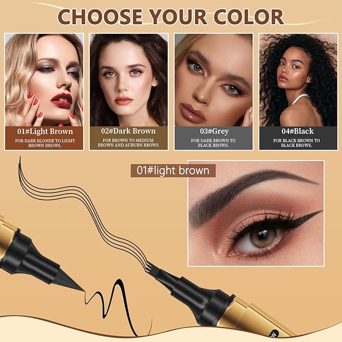 1 Pcs Microblading Eyebrow Pencil 2-in-1 Dual-ended Eyebrow Pen 4-Prong Micro-Fork Tip Applicator & Precision Brush Tip Brow Pencil Waterproof Stay on All-day Makeup for Natural Eyebrow, Black