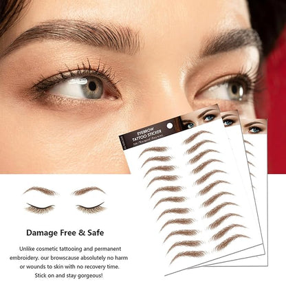 Brown Eyebrow Tattoo 66 Pairs, Hair-Like Popular Fake Eyebrows Waterproof Lasting 4D Realistic Makeup Tattoo Arch Style, Eyebrow Transfer Stickers for Women Girls