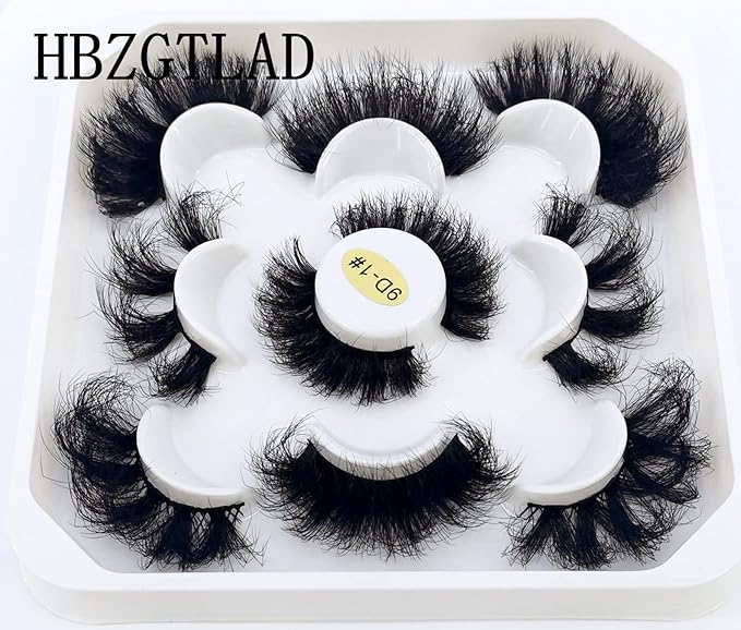 HBZGTLAD new 5 Pairs 25 mm 3d Mink Lashes Bulk Faux with Custom Natural Mink Lashes Pack Short Wholesales Natural False Eyelashes (9D-01#)