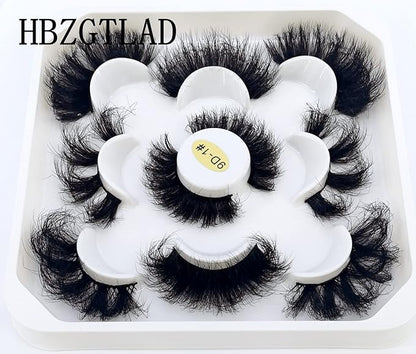 HBZGTLAD new 5 Pairs 25 mm 3d Mink Lashes Bulk Faux with Custom Natural Mink Lashes Pack Short Wholesales Natural False Eyelashes (9D-01#)