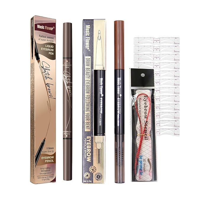 2-in-1 Dual Brow Pencil Set: Waterproof, Anti-Smudge, Anti-Oil, with Brush & Thick/Thin Tip (dark-004)