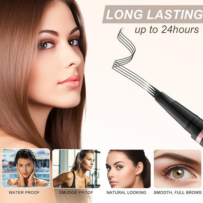 Eyebrow Pencil,2-in-1 Waterproof Eyebrow Pen with 4 Tip Brow Pen and Ultra-Precise Brow Pencil,with Dual-ended Eyebrow Brush,Eyebrow Makeup for Natural Looking Eyebrows - KYN Dark Brown