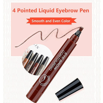 Eyebrow Pencil Microblading Eyebrow Pen Instant Lift Brow Pencil 4 Fork Tip Waterproof Eyebrow Pencil Fills Brows Makeup All-Day Natural Makeup Effect For Mother's Day gift (Light Brown*2)