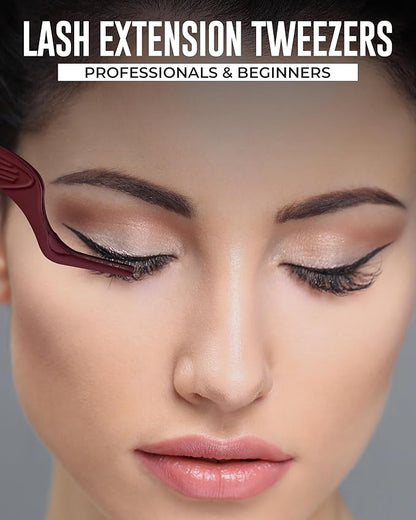 Eyelash Applicator Tool in Leather Case -Best Lash Cluster Applicator-with Stainless Steel Curved Design Lash Applicator Use for Wisps Lashes(Nude) (Maroon)