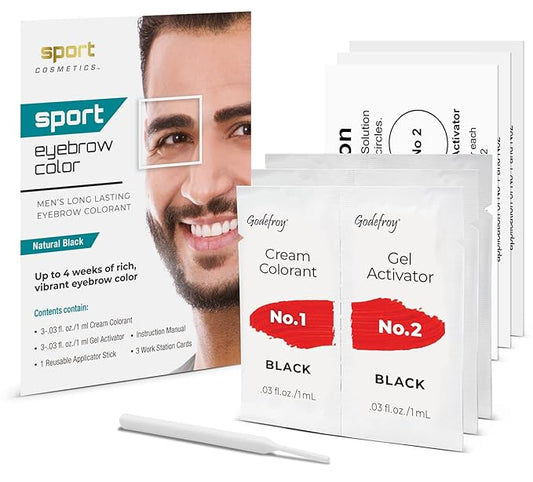 Sport Eyebrow Colorant, Men's Long Lasting Treatment to Cover Gray Brow Hairs, Natural Black