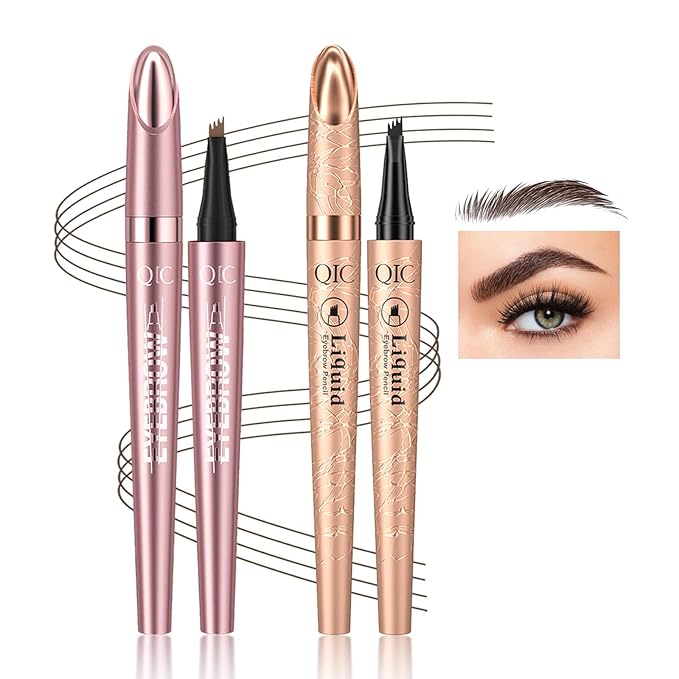 2 Pcs Eyebrow Tattoo Pencil,3D Microblade Eyebrow Pen with 4 Fork Tip Magic Eyebrow Pencil Waterproof Smudge-proof Natural Eyebrow Hair Micro Eye Brow Pencil for women (Dark Brown)