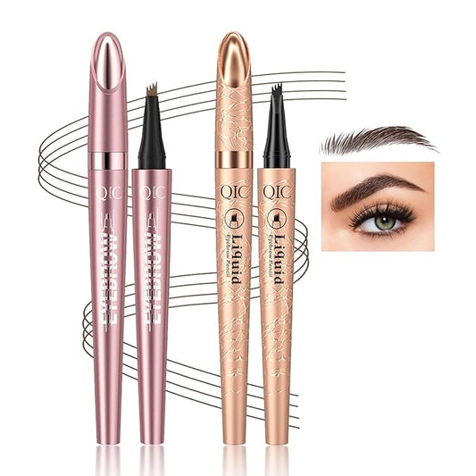 2 Pcs Eyebrow Tattoo Pencil,3D Microblade Eyebrow Pen with 4 Fork Tip Magic Eyebrow Pencil Waterproof Smudge-proof Natural Eyebrow Hair Micro Eye Brow Pencil for women (Dark Brown)