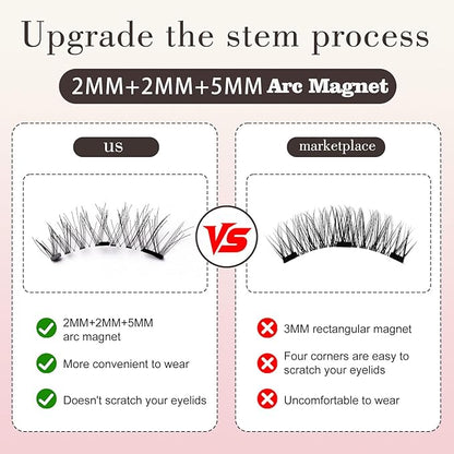 Magnetic Eyelashes with Applicator Kit, Magnetic Lashes without Eyeliner,Glue-free False Lashes, Complete Travel-Ready Kit,Suit for Natural Makeup Black Faux Cils