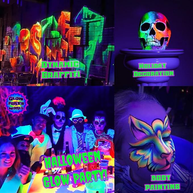 UV Neon Face & Body Paint Stick -10 Glow-in-the-Dark Colors for Halloween, Parties, Raves-Safe Non-Toxic UV Reactive Makeup for Skin, Cosplay & Festivals