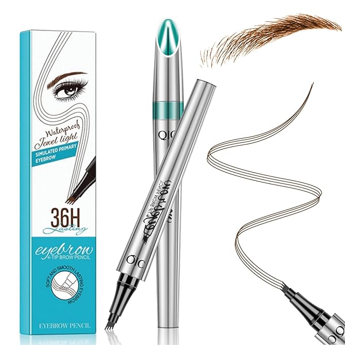 Magic Eyebrow Pencil 4 Tipped Precise Brow Pen Upgraded 3D Waterproof Microblading Contouring Pen Natural Fine Stroke Microblading Eyebrow Pencil (Dark Brown)
