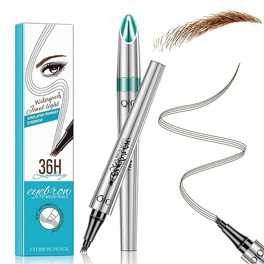 Magic Eyebrow Pencil 4 Tipped Precise Brow Pen Upgraded 3D Waterproof Microblading Contouring Pen Natural Fine Stroke Microblading Eyebrow Pencil (Dark Brown)