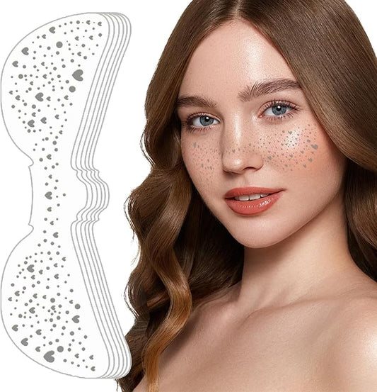 Face Makeup Patche, Freckle Face Stickers, Glitter Freckles Face Tattoo, Easy to Stick, Waterproof Long Lasting Party Makeup Stickers for Women - 6 Stickers Set (QBT-007 Silver)