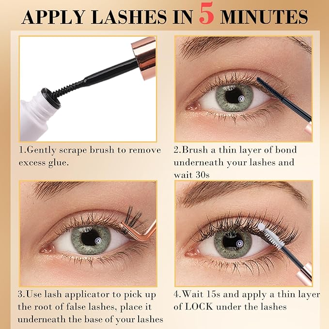 Lash Extensions Kit with 180 PCS Individual Lash Clusters, Eyelash Tweezers for Lash Extensions, Lash Bond and Seal Waterproof, Clusters Lash Glue Remover Easy to Apply at Home