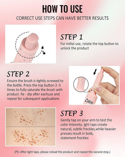 Freckle Stamp, Natural Realistic Faux Freckles Pen, Long Lasting Waterproof Quick Dry Magical Fake Freckle Stamp Marker, Get Sun-kissed Stars Makeup in One Press, Makeup Gift for Women Girl - 01 Light