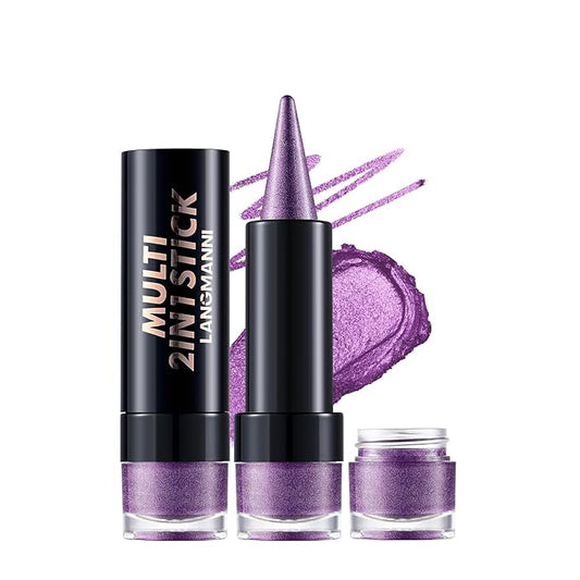 2-in-1 Gradient Eyeliner & Eyeshadow Stick Combo, Shimmer & Matte Cream Eyeshadow Pencil, Waterproof & Smudge-Proof, Long-Lasting Eye Makeup, Metallic & Neutral Shades (#08 Lilac Bloom)