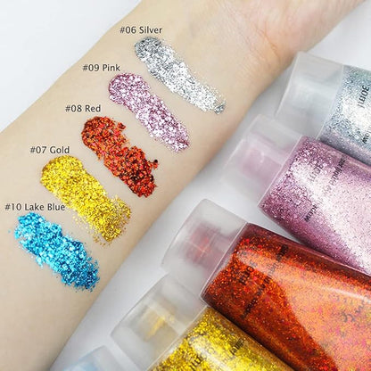 GL-Turelifes 30ml Sequins Chunky Glitter Liquid Eyeshadow Body Gel Festival Cosmetic Face Hair Nails Makeup Long Lasting Sparkling Easy to Apply and Remove (#02 Rose Gold)