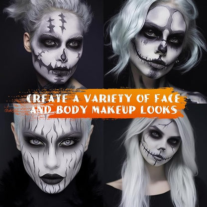 BOBISUKA Alabaster White Face Body Paint Stick White Eye Black Sticks for Sports Water Based Face Painting Kit Quick Drying Foundation Makeup for Halloween Clown Skeleton Joker Cosplay SFX Costume