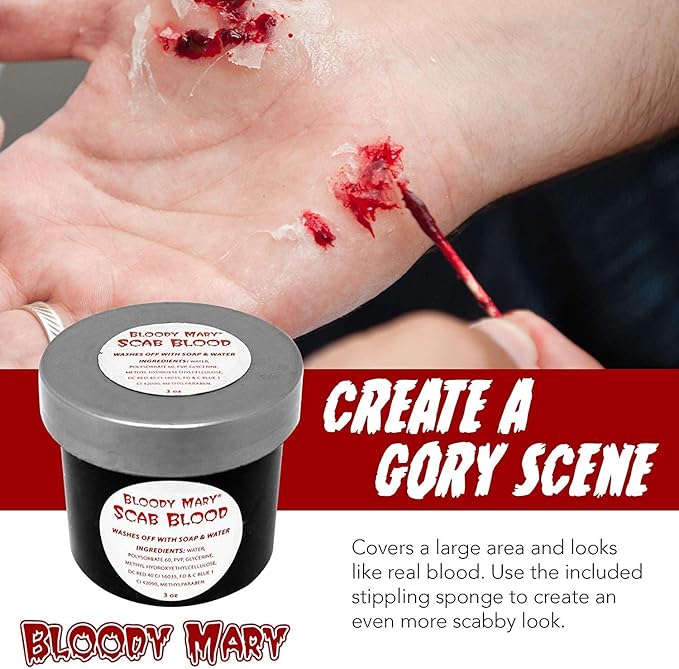 Bloody Mary Fake Scab Blood Make Up Body Paint - for Cosplay, Horror Costume, Theater Blood, Vampire Accessories, Scary Things - Skin Friendly Washable Looks Realistic Thick Blood
