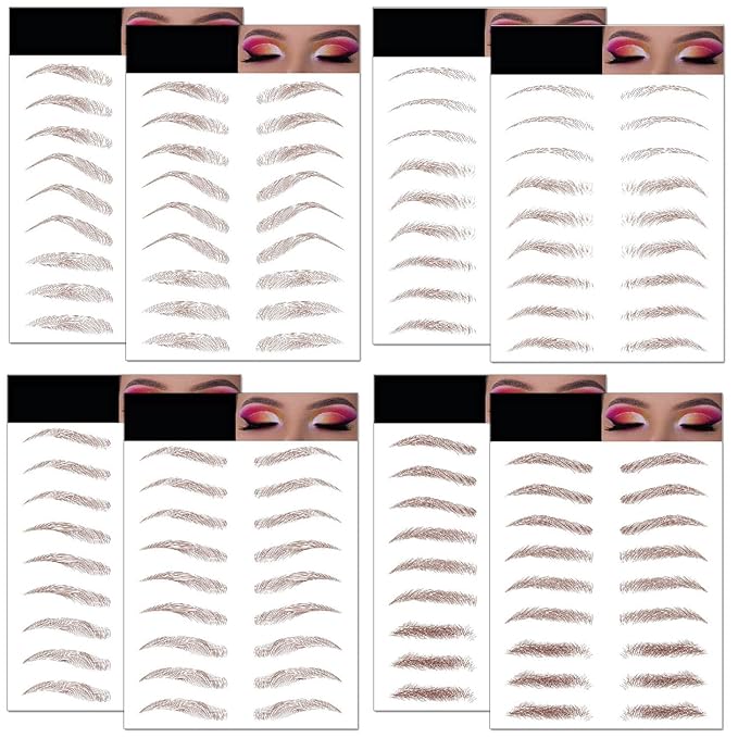Eyebrow Tattoo Stickers 84 Pairs, 8 Sheets Temporary Tattoo Peel Off Sticker Waterproof 6D Hair-Like False Instant Transfer False Brows (12 Brown Eyebrows - Arched & Thin & Long & Thick)