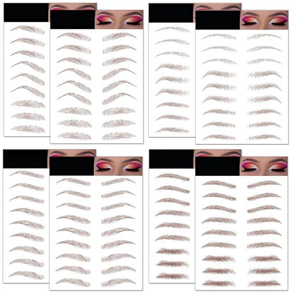 Eyebrow Tattoo Stickers 84 Pairs, 8 Sheets Temporary Tattoo Peel Off Sticker Waterproof 6D Hair-Like False Instant Transfer False Brows (12 Brown Eyebrows - Arched & Thin & Long & Thick)