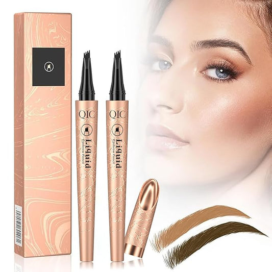 2 Pcs Microblading Eyebrow Pencil,Eyebrow Pen with an Upgrade Micro-Fork Tip Applicator, Waterproof Long-Lasting Microblading Brow Pen, Brow Pencil for Natural Looking Brows,Light & Dark Brown