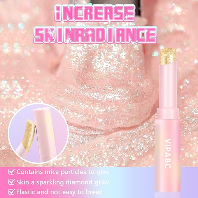 Crystal Jelly Glaze Eyeshadow Stick: Long Lasting Glitter Eye Shadow - Lightweight Highlighter Stick - Shimmering Skin Makeup for Eye, Body, Lip and Leg (04 Golden Girl)