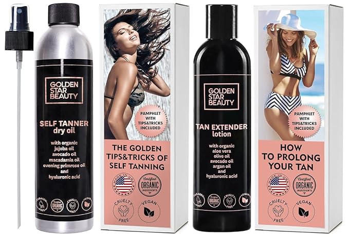 Self Tanner Oil & Tan Extender Lotion with Hyaluronic Acid and Organic Oils - Create and Extend Beautiful Sunless Tan