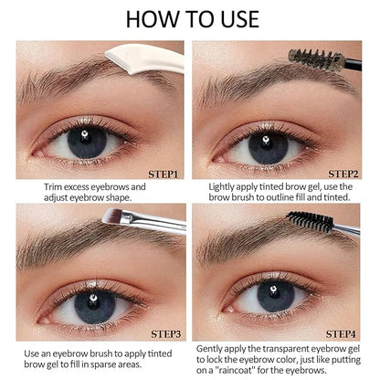 Waterproof Tinted Brow Gel Kit-Brown Tint Thickening Eyebrow Mascara Gel & Clear Setting Brow Glue, Brow Lift Fast Sculpt, Extreme Hold Eyebrow Gel Long Lasting Eye Makeup for Women