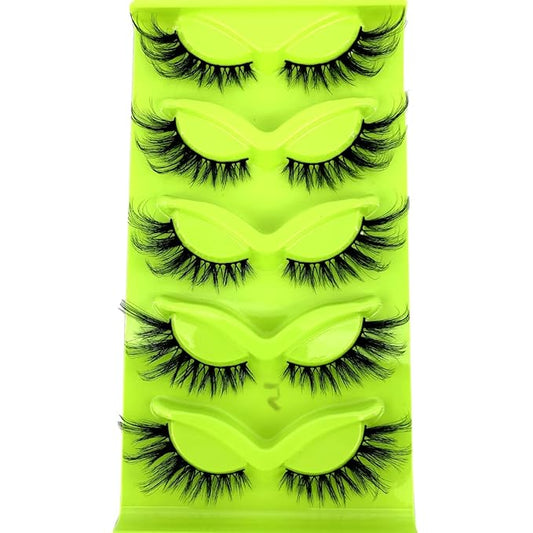 HBZGTLAD New 3D Cat-Eye Mink Eyelashes Curled Winged Natural Realistic Messy End Eye Elongated Thick False Eyelashes Soft Fake Eyelashes (MF-5)