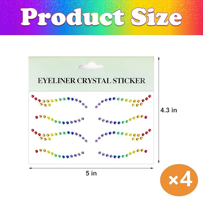 Wehhbtye 4 Sets Rainbow Face Gems, Self Adhesive Pride Festival Face Jewels Sticker, Colorful Crystal Eyeliner Jewels for LGBT Makeup Costume Party Accessories Craft DIY Decorations