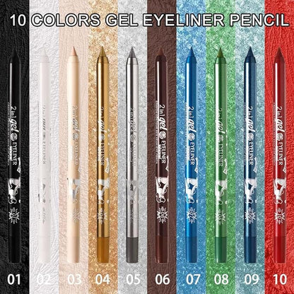 evpct 2Pcs Black & Dark Brown Color Gel Glitter Eyeliner Pencils Set for Women Waterline Waterproof Smudge Proof lapiz de ojos delineador de ojos contra el agua Eye Liner Makeup